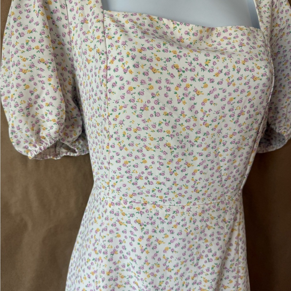 Glamorous  midi dress lilac / yellow / white  size 8 square neck tie back dress - Picture 6 of 10